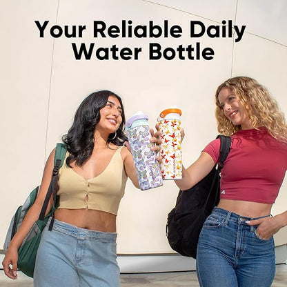 ENCOOL Leakproof Insulated Water Bottle with Straw Dual-Sip Water Bottle Bag-Safe Design for Work, Commute & Gym – Keeps Drinks Cold All Day, 24 oz, Mosaic Butterfly