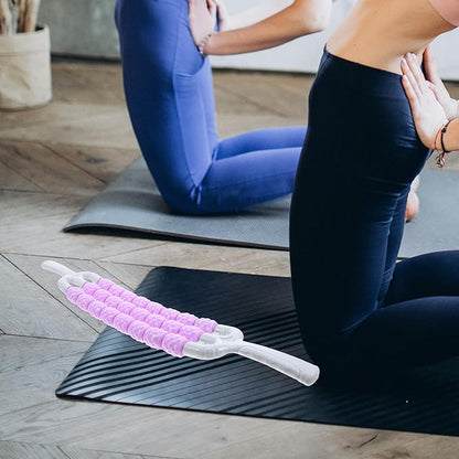 Textured Muscle Massage Roller Stick for Back and Body, Portable Deep Tissue Massage Tool with Three-Row Curved Design, Purple, – for Muscle Relaxation and Fitness