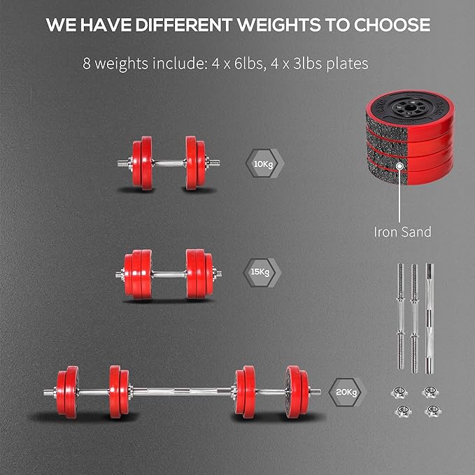 Soozier Adjustable Dumbbell Set, Convertible to Barbell Weight Set for Home Gym Women and Men Weight Lifting Training.