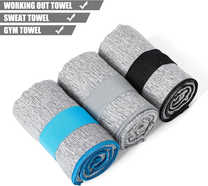 3 Pack Sweat Towel for Working Out Quick Dry Microfiber Gym Towels Men Women Fitness Exercise Tennis Weight Lifting Outdoor Cycling Hiking Fishing Towels(3 Pack(Grey))