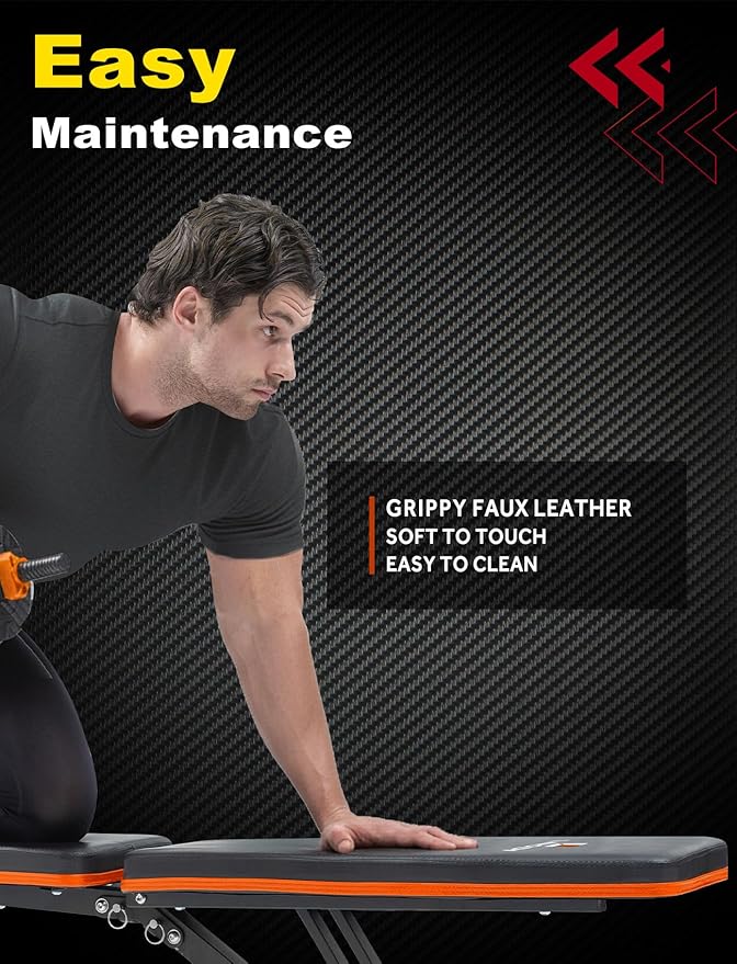 LINODI Adjustable Weight Bench for Home Gym，Foldable Incline Decline Flat Workout Bench for Full Body Strength Training, Dumbbell Press & Ab Exercises