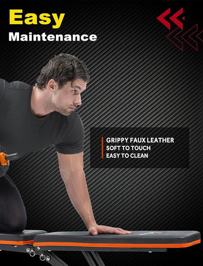 LINODI Adjustable Weight Bench for Home Gym，Foldable Incline Decline Flat Workout Bench for Full Body Strength Training, Dumbbell Press & Ab Exercises