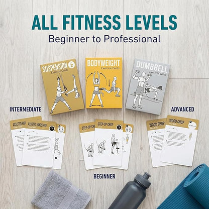 Bodyweight & Dumbbell & Suspension2 Workout Cards - 150 Large 5"x3.5" Exercise Cards with 36 Strength Moves, Home & Gym Fitness Cards for Men & Women, Beginner Fitness Guide