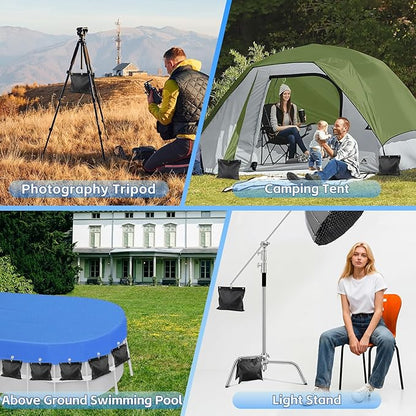 10-Pack Photography Small Sandbags Weight Bag with Carabiner(Max Capacity 15 LBS), 1680D Heavy Duty Oxford Cloth Sand Bag for Photo Studio Light Stand, Video Tripod, C Stands, Pool Cover(No Sand)