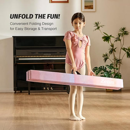 ZELUS 8' Folding Gymnastics Balance Beam, Floor Balance Beam w/Carry Handles Anti-Slip Base for Kids, Beginners & Professional Gymnasts