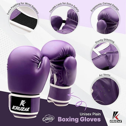 Kruzak Plain Focus Mitts and Boxing Gloves Set for Kickboxing and Muay Thai MMA Training - Fitness Kit with Punching Pads for Martial Arts and Karate