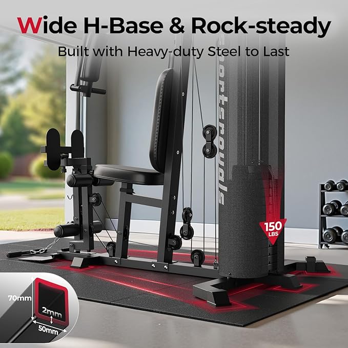 Sportsroyals Home Gym, Multifuntional Workout Station with 150LBS Weight Stack, Full Body Workout Equipment for Home Exercise Fitness