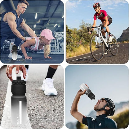 24oz Bike Water Bottle, Squeeze Water Bottle Leakproof BPA Free with Capacity Scale w/Pull Top Lid, Reusable, for Bicycle, Gym,Camping, Hiking 2 Pack