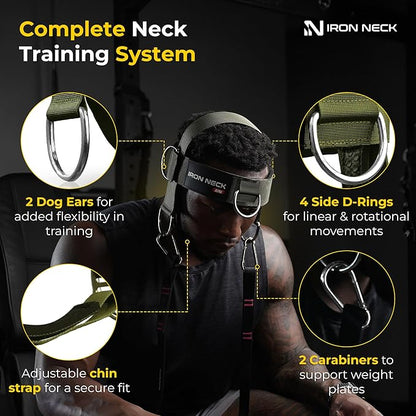 Iron Neck , Versatile Neck Exerciser, Strengthener and Trainer with Adjustable Head and Chin Strap, Portable Head Harness for Weight Lifting, Home and Gym Use