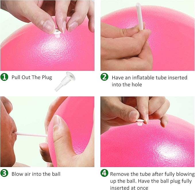 Mini Exercise Ball, 9 Inch Small Gym Ball with Inflatable Straw for Yoga, Pilates, Stability, Barre, Physical Therapy, Stretching and Core Training, Improves Balance, Strength
