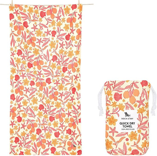 Dock & Bay Beach Towel - Quick Dry, Sand Free - Compact, Lightweight - 100% Recycled - Includes Bag - Tangerine Tide - Large (160x90cm, 63x35)