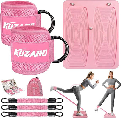 Glute Workout Equipment, Leg & Hip Exercise Equipment for Women, Resistance Bands with Ankle Straps & Exercise Board for Home Gym Fitness, Kickbacks, Hip Thrusts, Lower Body Training