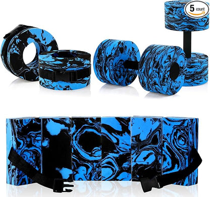 5 Pcs Pool Aquatic Exercise Set Including 2 Lightweight Water Dumbbells, 2 Ankle Swimming Weights, and Swim Belt Water Exercise Equipment for Aquatic Aerobics