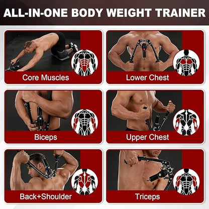 Training Twister Arm Trainer, 3 in 1 Hydraulic Power Chest Workout Equipment with Ab Roller Wheels and Hooks, 22-440lbs for Men Women, Home Gym Equipment for Full Body Strength Training
