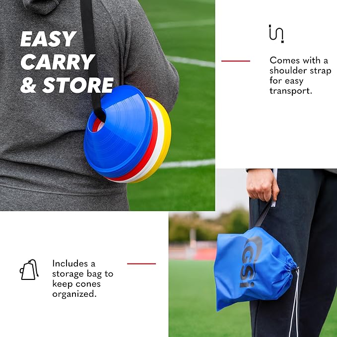 GSi Sports Training Cones for Agility Drills – Soccer & Basketball Multi-Sport Field Markers, Durable Flexible Cones in Multiple Shapes & Packs (20–80 Pack)