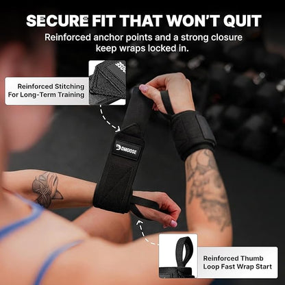 DMoose Fitness Wrist Wraps for Weightlifting 18" - Heavy Duty Gym Wrap with Hand Thumb Loop for Support & Pain Relief, USPA Approved Powerlifting, Weight Lifting Wrist Straps for Men & Women Work Out