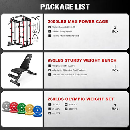 M21 Smith Machine, Multi-Function Power Cage with Dual Pulley Cable Crossover System, 2000LBS All-in-One Squat Rack with Smith Bar and Attachments for Home Gym Strength Training