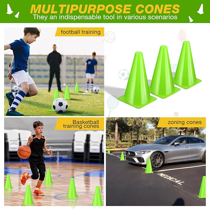 24pcs Cones 9 Inch Soccer Cones and Plastic Traffic Cones, Durable Cones for Sports Training, Ideal for Soccer, Basketball, Football, Skating, and Agility Drills Practice
