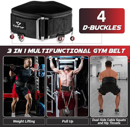 3-in-1 Weighted Pull Up Belt, Weight Lifting Dip Belt with 40.6 IN Chain & Self Locking, Weighted Gym Belt for Pull Up, Squat, Powerlifting & Deadlift, Capacity Up to 350 LBS