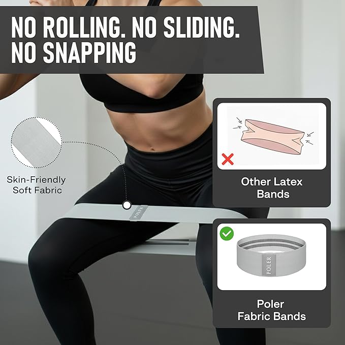 Poler Fit Kit: Fabric Resistance Bands Kit with 3 Levels (Light, Medium, Heavy) + 9″ Pilates Ball for Home Workouts – Exercise Bands Set for Strength Training, Pilates, Yoga, Glutes, Legs & Full Body