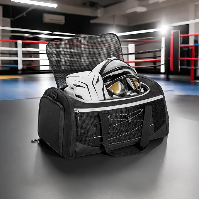 DSLEAF Boxing Gym Bag with Shoe Space and Expanded Design, Boxing Duffle Bag with Ventilated Mesh for All Gear, Suitable for MMA, BJJ, Kickboxing, Muay Thai and Other Combat Sports