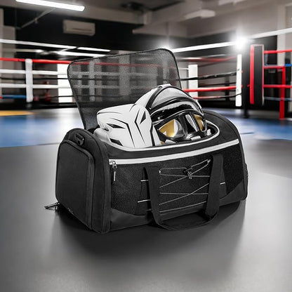 DSLEAF Boxing Gym Bag with Shoe Space and Expanded Design, Boxing Duffle Bag with Ventilated Mesh for All Gear, Suitable for MMA, BJJ, Kickboxing, Muay Thai and Other Combat Sports