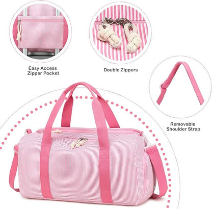 Gym Bag Sports Duffle Bag with Wet Pocket Weekender Overnight Bags with Shoe Compartment for Girls Kids Women Dance Workout Travel Bags (Pink Stripe)