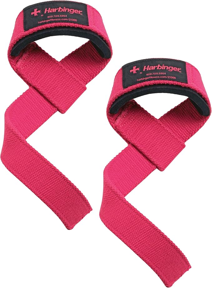 Harbinger Padded Cotton Lift Straps - Soft, Supportive Neotek Wrist Pads - 21.5" Length, 1.5" Width - Reinforced Edges & Heavy-duty Stitching - Cushions Wrists for Lifting Support