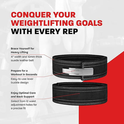 Hawk Sports Weightlifting Belt for Men and Women, Black 10mm Thick, 4-Inch Wide Lever Belt for Safely Increasing Weight and Lifting Power for Deadlifts, Squats, and Other Workouts