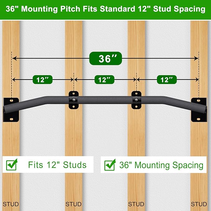 SELEWARE Heavy Duty Wall Mount Pull Up Bar, Joist Mount Chin Up Bar for Doorway, Sturdy Steel Construction, w/Resistance Band Hooks, Fits 32"/36" Wall Studs for Home Gym Strength Training