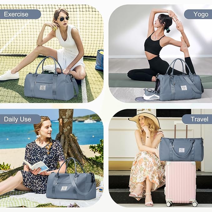 Gym Bag for Women Men with Shoes Compartment,Sports Duffle Bag Personal item travel Duffel Bags Tote Bag Small Carry on Weekender Overnight Bag Workout Dance Bag Hospital Holdalls Grey Blue