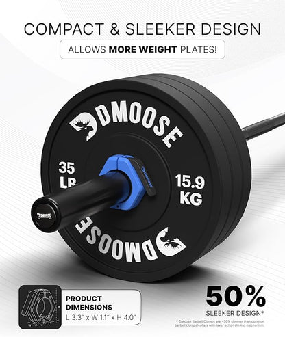DMoose Fitness Barbell Clips 2 Inch (Pair) - Quick Release Olympic Barbell Clamps & Collars with Anti Slip TPR Grip for Secure Weightlifting and Powerlifting - Weight Clips for Bars at Home or Gym