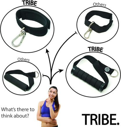 TRIBE Resistance Bands Accessories Equipment System for Home Gym, Exercise, Workout, Tube Bands & Cable Machines. Premium Ankle Straps, Door Anchor & Cushioned Handles. Heavy Duty Handle & Attachments