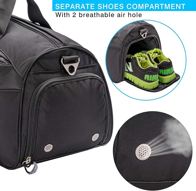 Kuston Sports Gym Bag with Shoes Compartment &Wet Pocket Gym Duffel Bag Overnight Bag for Men and Women