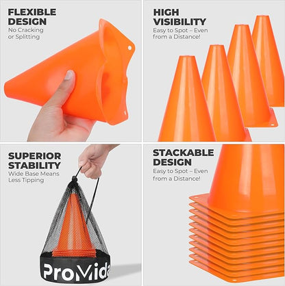 7 Inch(12 PCs) Soccer Cones for Training Kids with Mesh Bag - Small Traffic Cones for Sports Training - Flexible Conos for Soccer Practice, Basketball & Football Drills Equipment