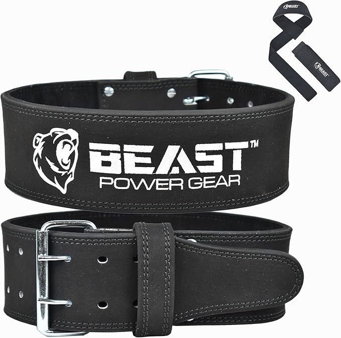 Beast Power Gear Weight Lifting Belts - Free Strap 4” Wide 10mm Thick for Weightlifting Bodybuilding Powerlifting Belt Superior Back Support Gym Belts for Men Women