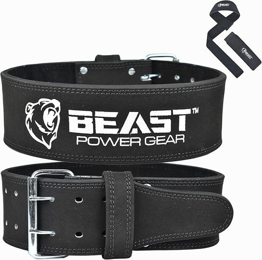 Beast Power Gear Weight Lifting Belts - Free Strap 4” Wide 10mm Thick for Weightlifting Bodybuilding Powerlifting Belt Superior Back Support Gym Belts for Men Women