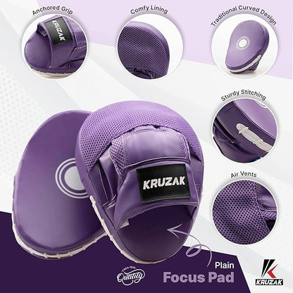 Kruzak Plain Focus Mitts and Boxing Gloves Set for Kickboxing and Muay Thai MMA Training - Fitness Kit with Punching Pads for Martial Arts and Karate