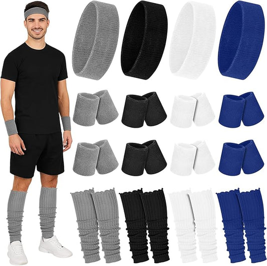 Hillban 4 Set 80s Leg Warmers for Women Men 80s 90s Accessories Neon Headband Wristband Workout Outfit for Carnival Party