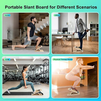 3 in 1 Slant Board for Calf Stretching,Anti Slip Squats Wedge Balance Board for Physical Therapy,Calf Stretcher for Core Strength Wood Rocker Board