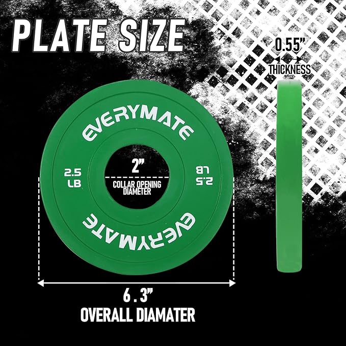 EVERYMATE Change Weight Plates 1.25LB 2.5LB 5LB Set Fractional Plate Olympic Bumper Plates for Cross Training Bumper Weight Plates Steel Insert Strength Training Weight Plates