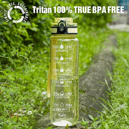 OLDLEY Water Bottle, 32oz Motivational Sports Water Bottle with Time Marker - Times to Drink - Tritan, BPA Free, Wide Mouth Leakproof, Anniversary Birthday Gifts for Men Women,Clear Star (1 Bottle)
