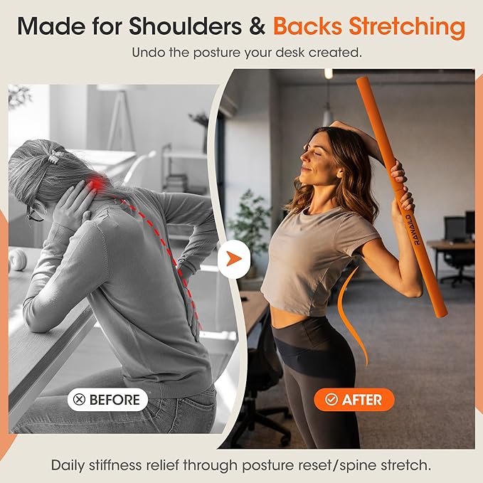 Yoga Stick, Upgraded 5ft Sturdy Steel Mobility Stick, Adjustable Exercise Equipment for Stretching, Flexibility & Balance, Physical Therapy & Posture Correction, Shoulder & Back Relaxation