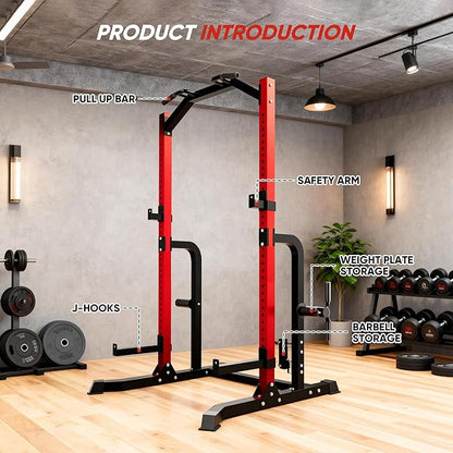 Outdoor Basic Power Cage Squat Rack with Pull-Up Bar & Dip Station, 2400LB Capacity, Multi-Functional Home Gym Rack for Weightlifting, Strength Training, Bench Press