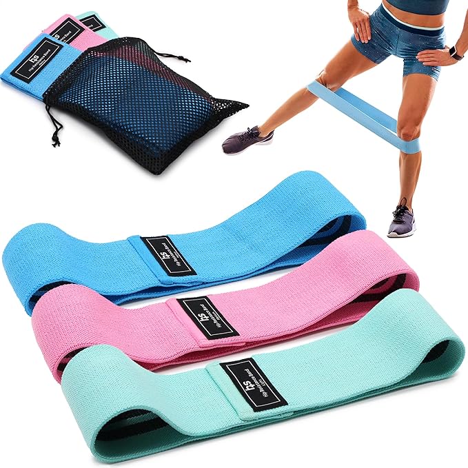 Healthsmart Fabric Resistance Bands, Targets Abs, Glutes, Quads, Calves, Hamstrings, 3 Bands with Variable Resistance Levels, Minimum 15lbs and Maxes at 70lbs, Travel Case & Exercises Included