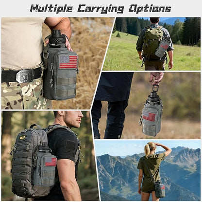 32 oz Insulated Water Bottle with Sleeve - Tactical Stainless Steel Wide Mouth Gym Water Bottles for Men Sports Workout Hiking with Pouch Gray