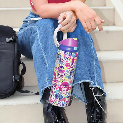 ENCOOL Leakproof Insulated Water Bottle with Straw Dual-Sip Water Bottle Bag-Safe Design for Work, Commute & Gym – Keeps Drinks Cold All Day, 24 oz, Neon Sweetheart