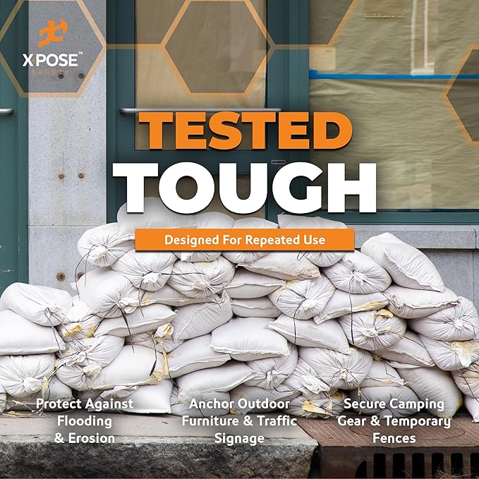Xpose Safety Heavy Duty Sand Bags with Tie Strings – Empty Woven Polypropylene Sandbags for Hurricane Flood Protection, 100 lb Capacity, 14" x 26", White, Bulk Full Pallet Pack of 8000