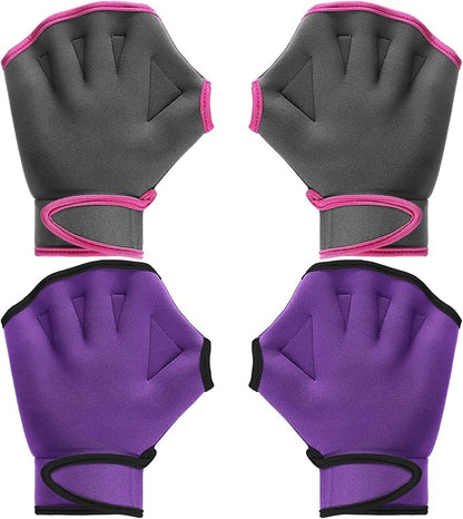 Sumind 2 Pairs Swimming Gloves Aquatic Training Gloves Neoprene Mittens Webbed Fitness Water Aerobics Resistance Training for Women Men Swimming Diving(Medium,Gray/ Rose Red, Purple/ Black)