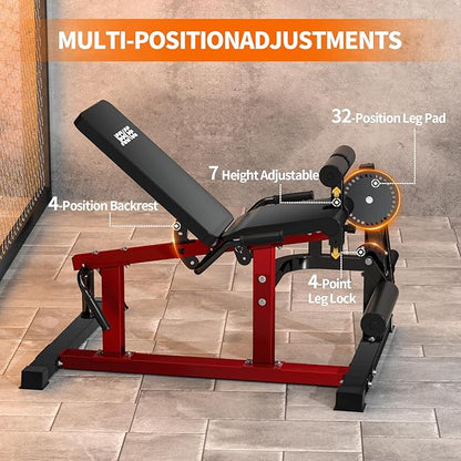 JEEKEE 6-in-1 Leg Extension and Curl Machine, Adjustable Leg Workout Machine for Lower Body Training, 700LB Capacity Plate Loaded Leg Developer for Quads, Hamstrings & Glutes, Home Gym Equipment